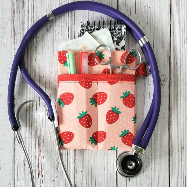 Nurse Scrub Pocket Organizer • Purse organizer • Nurse Gift • Nurse Graduation, Nurse Clinical Tool, RN, CNA, LPN, Vet Tech. Strawberries