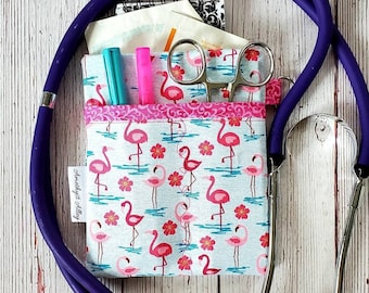 Nurse Scrub Pocket Organizer • Purse organizer • Nurse Gift • Nurse Graduation, Nurse Clinical Tool, RN, CNA, LPN, Vet Tech. Pink Flamingos