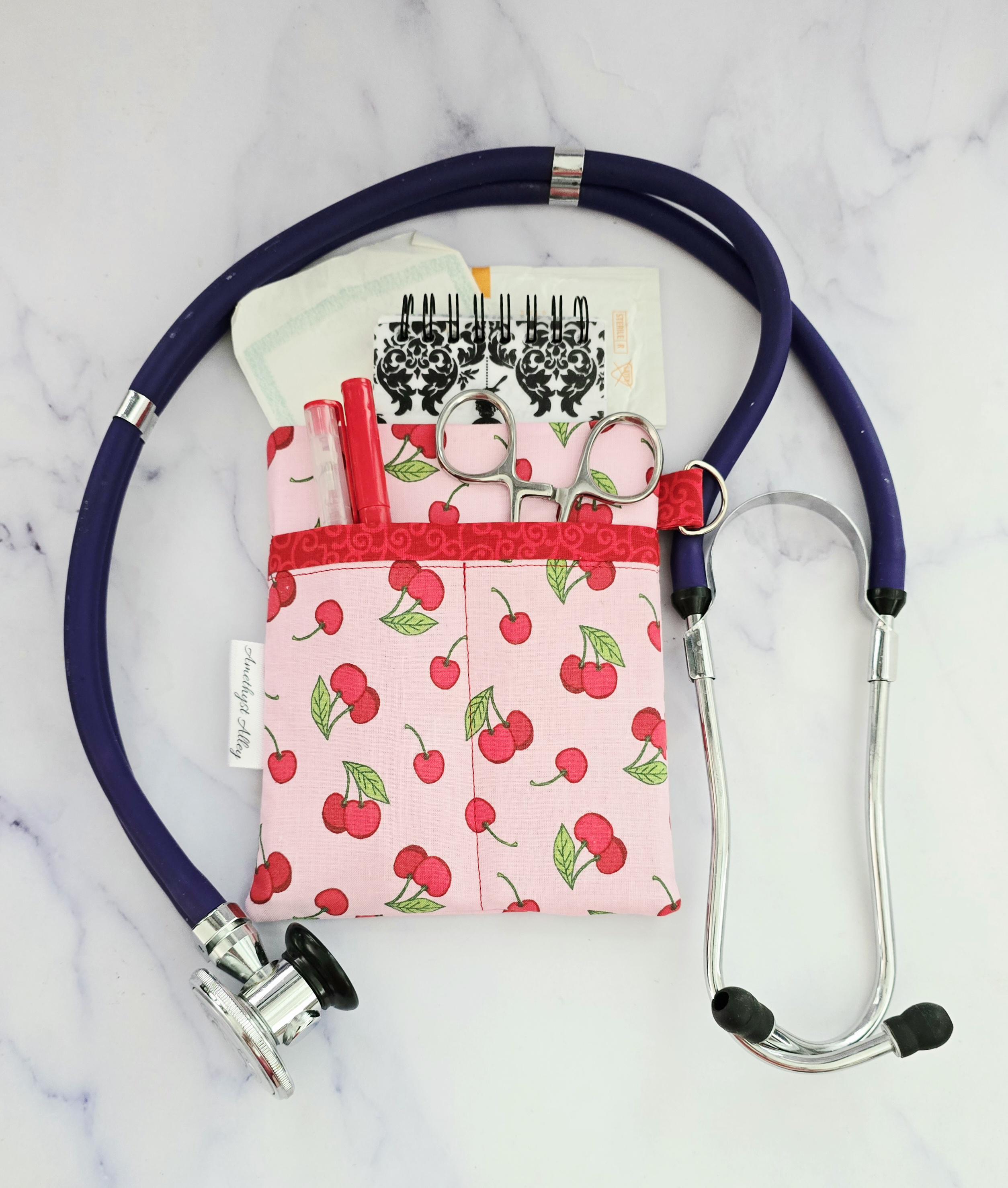 Nurse Scrub Pocket Organizer • Purse organizer • Nurse Gift • Nurse Graduation, Nurse Clinical Tool, RN, CNA, LPN, Vet Tech. Cherries