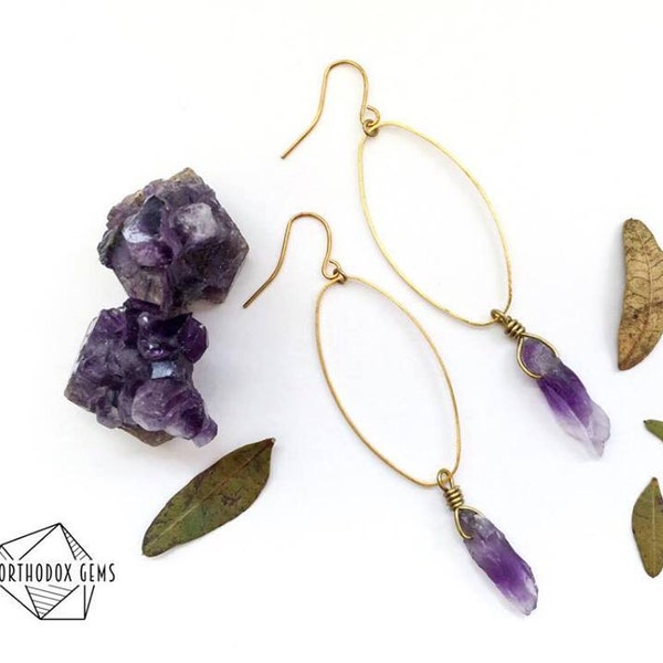 Calm Amethyst Cluster Drop Earrings - Purple Shard Crystal Healing Chakra Statement Natural Everyday Festival Jewellery