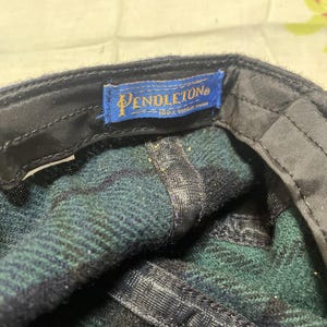 VTG Pendleton Blue Green Tartan Plaid Trucker Baseball Cap Hat Men's Suede Bill zdjęcie 5