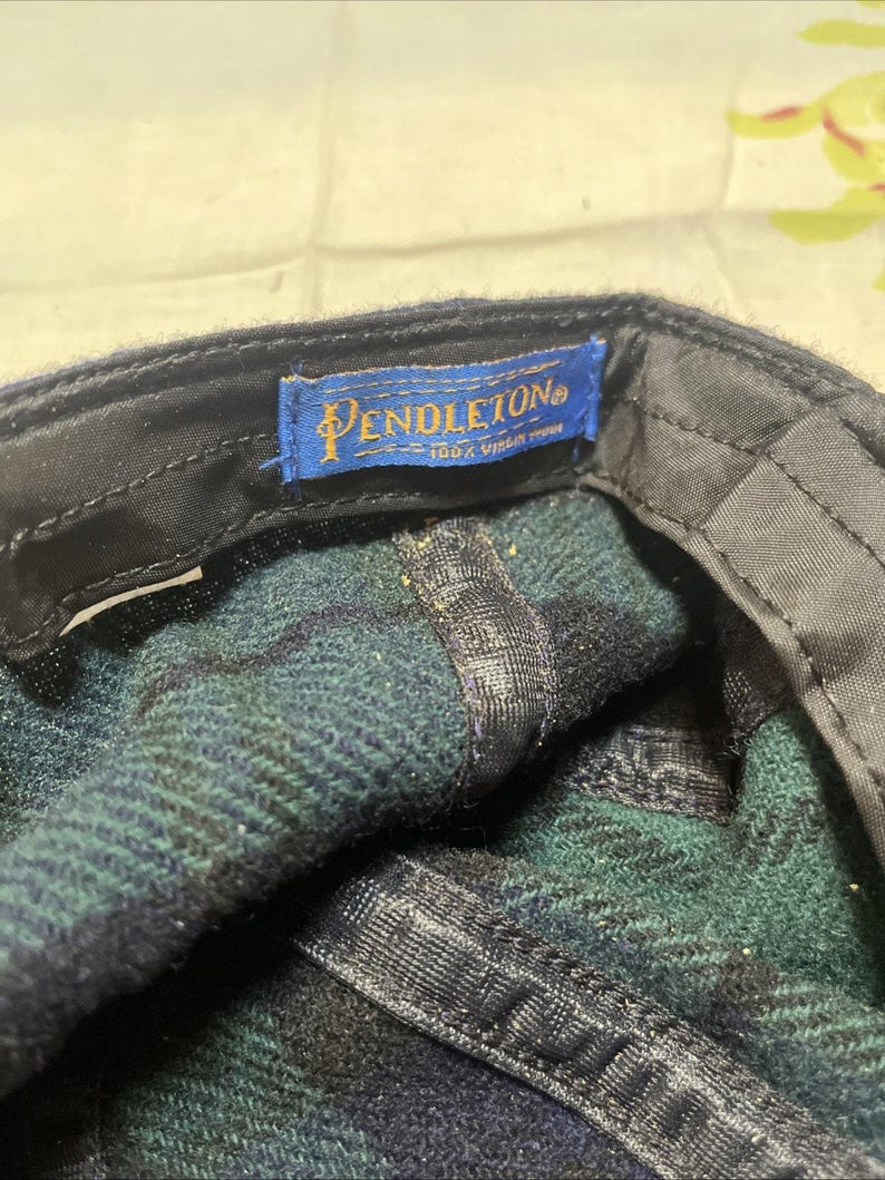 VTG Pendleton Blue Green Tartan Plaid Trucker Baseball Cap Hat Men's Suede Bill zdjęcie 5