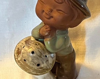 VINTAGE UCTCI Style Pottery Toothpick Holder Figurine Boy Mushroom JAPAN Mid Cen