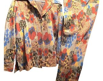 Vintage Psychedelic Mod Lounge Suit 60s 70s Two Piece Set Retro Boho Med
