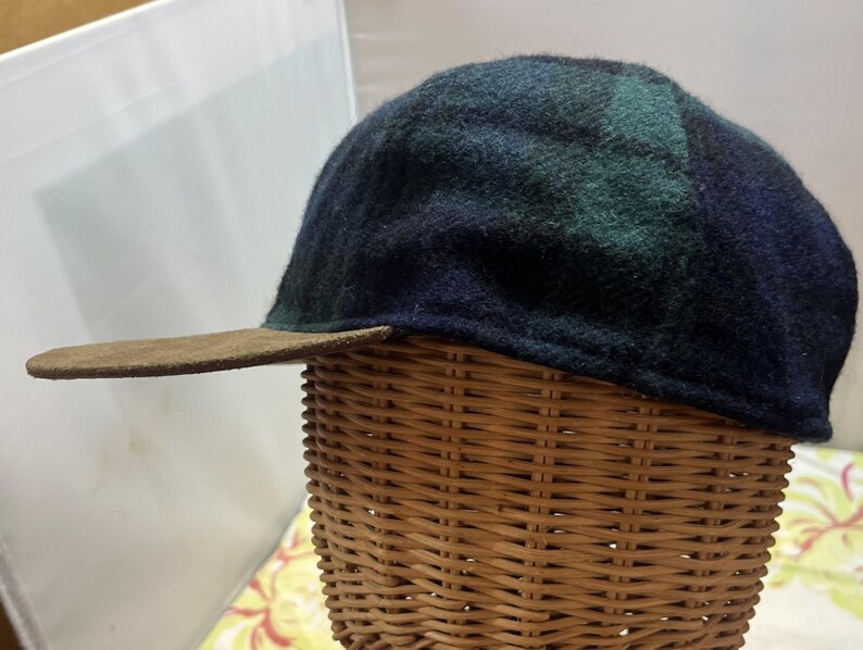 VTG Pendleton Blue Green Tartan Plaid Trucker Baseball Cap Hat Men's Suede Bill zdjęcie 3