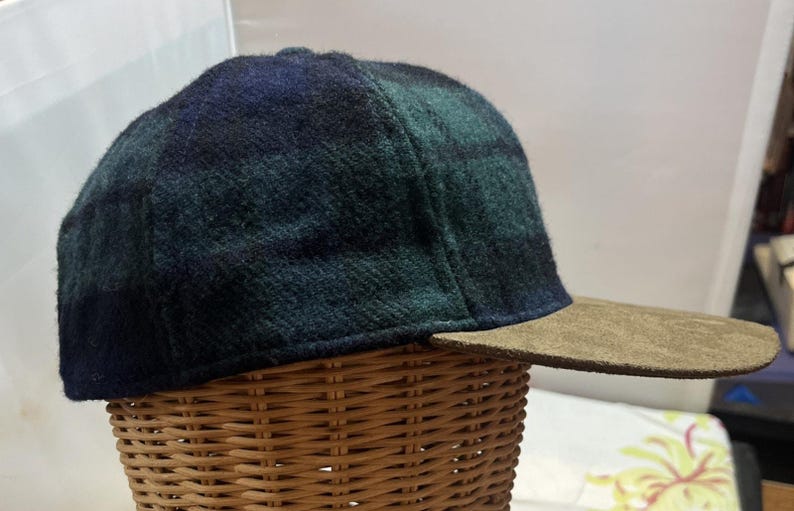 VTG Pendleton Blue Green Tartan Plaid Trucker Baseball Cap Hat Men's Suede Bill zdjęcie 1