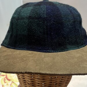 VTG Pendleton Blue Green Tartan Plaid Trucker Baseball Cap Hat Men's Suede Bill zdjęcie 2
