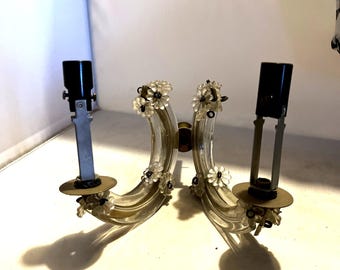 C1920s Glass Double Wall Light Fixture Sconce for Restoraion Project