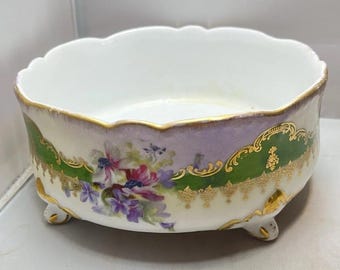 Bavaria Footed Open Dish Bowl With Lavender Purple Flowers C1915