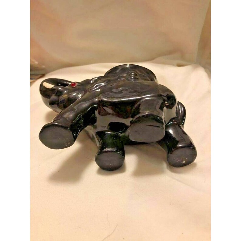 Attic Find Vintage Porcelain Japan Black ELEPHANT VASE Rhinestone Eyes