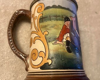 Reinhold Hanke Etched German Beer Stein Mug Fox Hunting Taken by Surprise