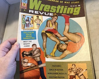 Revista Vintage WRESTLING REVUE (febrero de 1965) ¡Sammartino, Thesz y calendario!