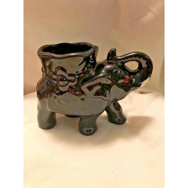 Attic Find Vintage Porcelain Japan Black ELEPHANT VASE Rhinestone Eyes