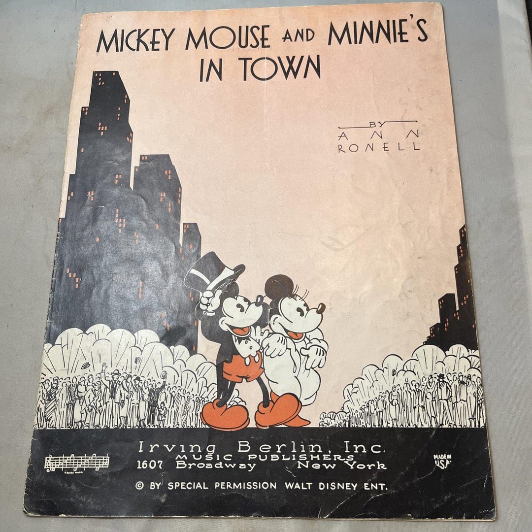 Mickey Mouse and Minnie's in Town Sheet Music 1933 Ann Ronell Disney ...