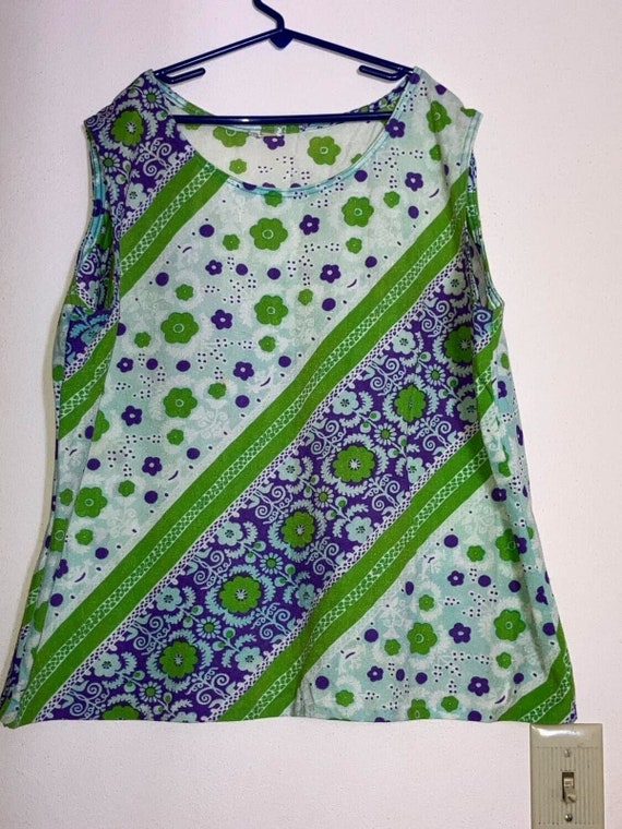 Psychedelic 1960's Tank Top Flower Power LG - image 1