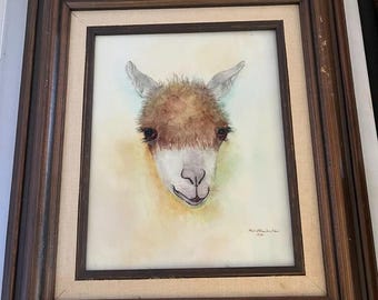 Framed Painting on Procelain of Llama Alpaca
