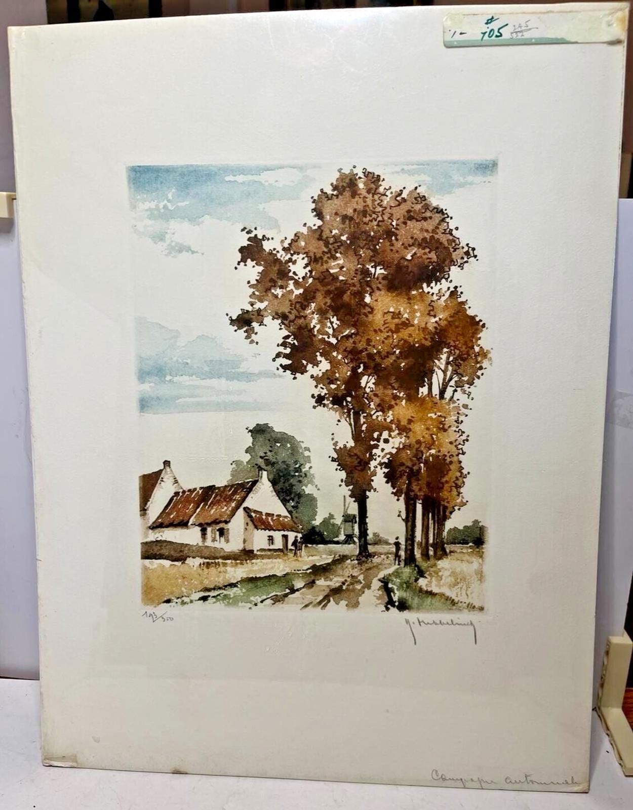 ロジャー・ヘッベリンク Roger Hebbelinck 版画 風景画 Vtg ROGER HEBBELINCK Etching Colored Aquatint~Landscape~Signed and