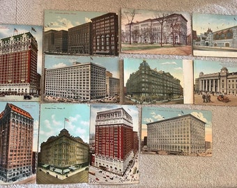 21 edificios vintage de postales de Chicago, Illinois, años 1900, años 1910