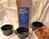 VINTAGE Metal 4 Black Speckled Enamel Coffee Tea Soup Cups Mugs ORIGINAL BOX