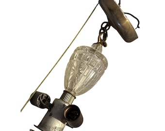 Vintage Hardwired Ceiling Drop Pendant Light 3 Bulb w Glass