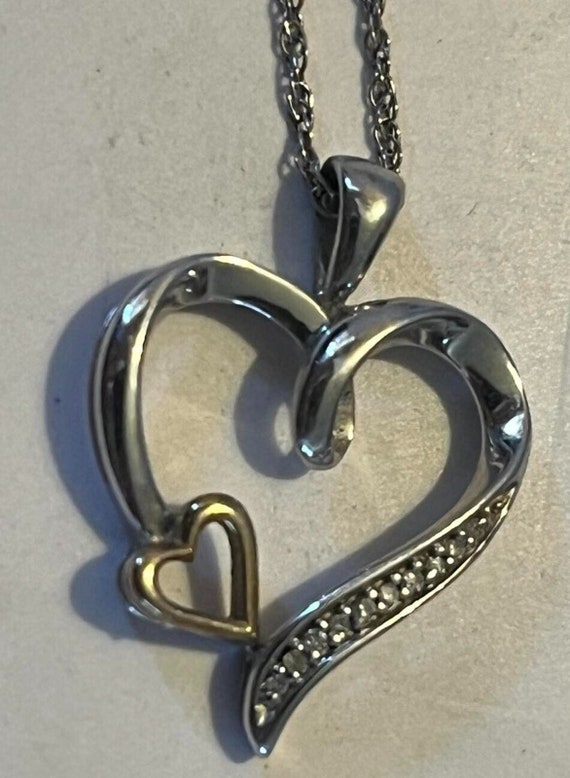 925 Sterling Silver Necklace 18" HEART 10K GOLD AC