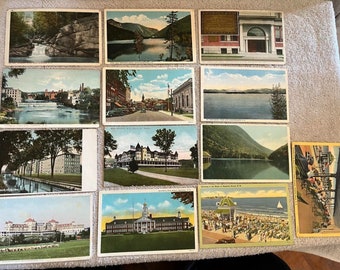 Lot de 13 cartes postales vintage New Hampshire, années 1900-1940