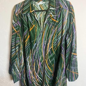 Chemisier abstrait vintage des années 1980 Teddi de Californie, taille 18