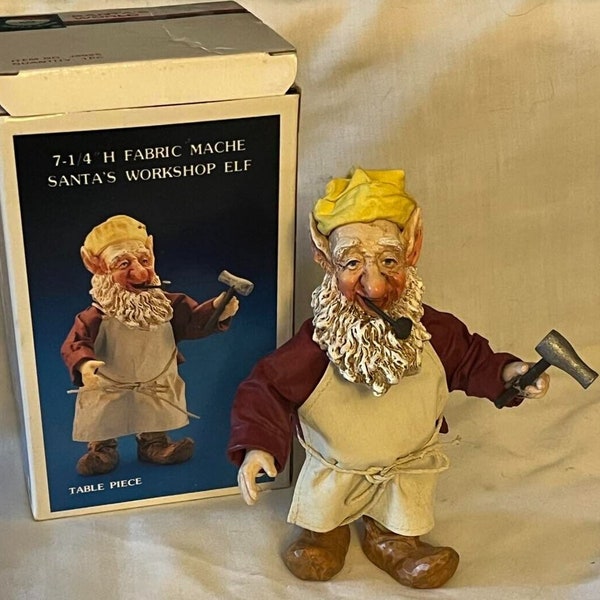 Kurt Adler Santa Wold Workshop Elf Figur Stoff Mache Gnome w Box
