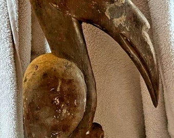 Old Carved Wood Bird Totem Ethnic Hornbill Bird New Guinea or Australia