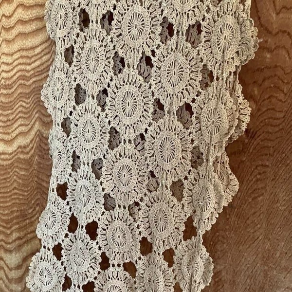 Vintage Tan Crochet Table Runner or Dresser Scarf Doily 46x12" Fine Work