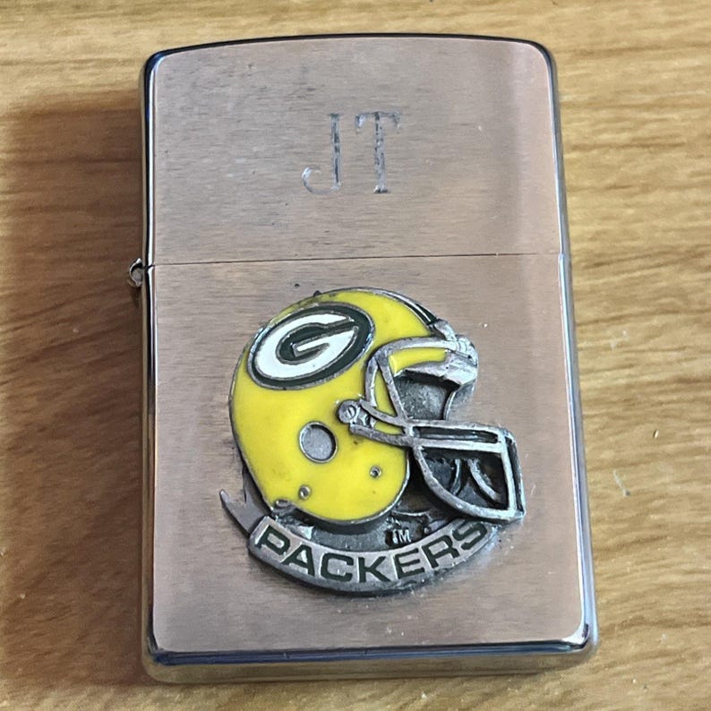 Green Bay Packer Zippo Lighter March 1998 NFL Football Vintage Monogramed JT afbeelding 1