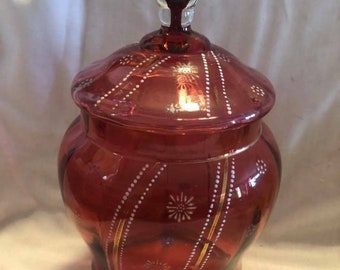 Large Blown Cranberry Glass Biscuit Jar Victorian