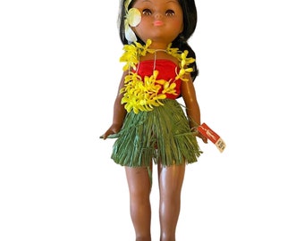 Vintage Wahine Hawaii Doll Anekona Hula Girl 14" Hong Kong Grass Skirt Lei W/Tag