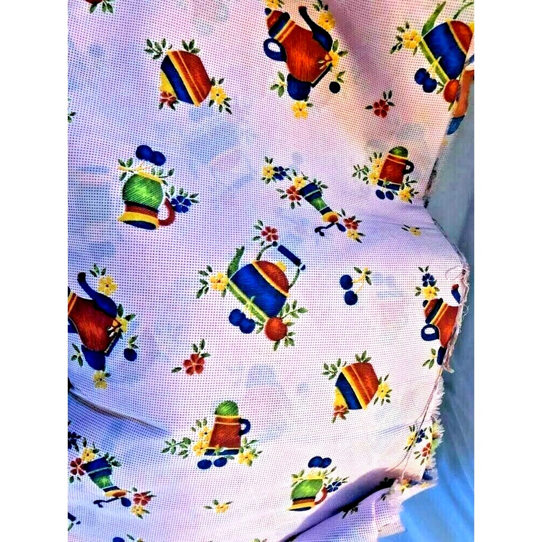Vintage Kitchen Theme Fabric 110 X 60 Teapots Etc Etsy