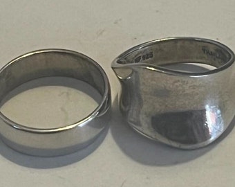 2 Sterling Band Rings Modern Simple Size 8 Minimalistic