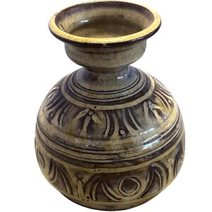 Mid Century Modern Pottery Vase Signed Pat Collins Brown Tan MCM