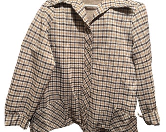 Chemise boutonnée à carreaux années 60, marron fauve LG