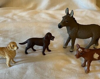 SCHLEICH Lot 2 Hunde, Esel, Kalb