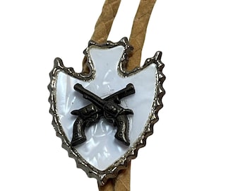 Vintage Gold and Silver Tone Corded Bolo Tie Crossed Pistols Metal Tips