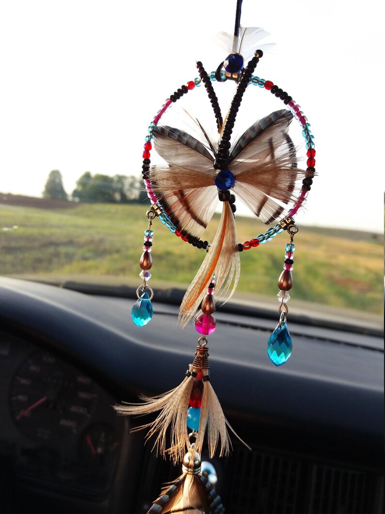 Rainbow DreamCatcher Rearview car mirror charm Car ornament Etsy