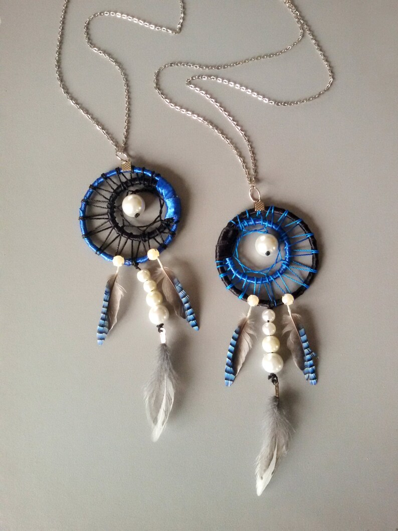 BFF Blue Dream Catcher Necklace Feather Necklace Friendship Etsy
