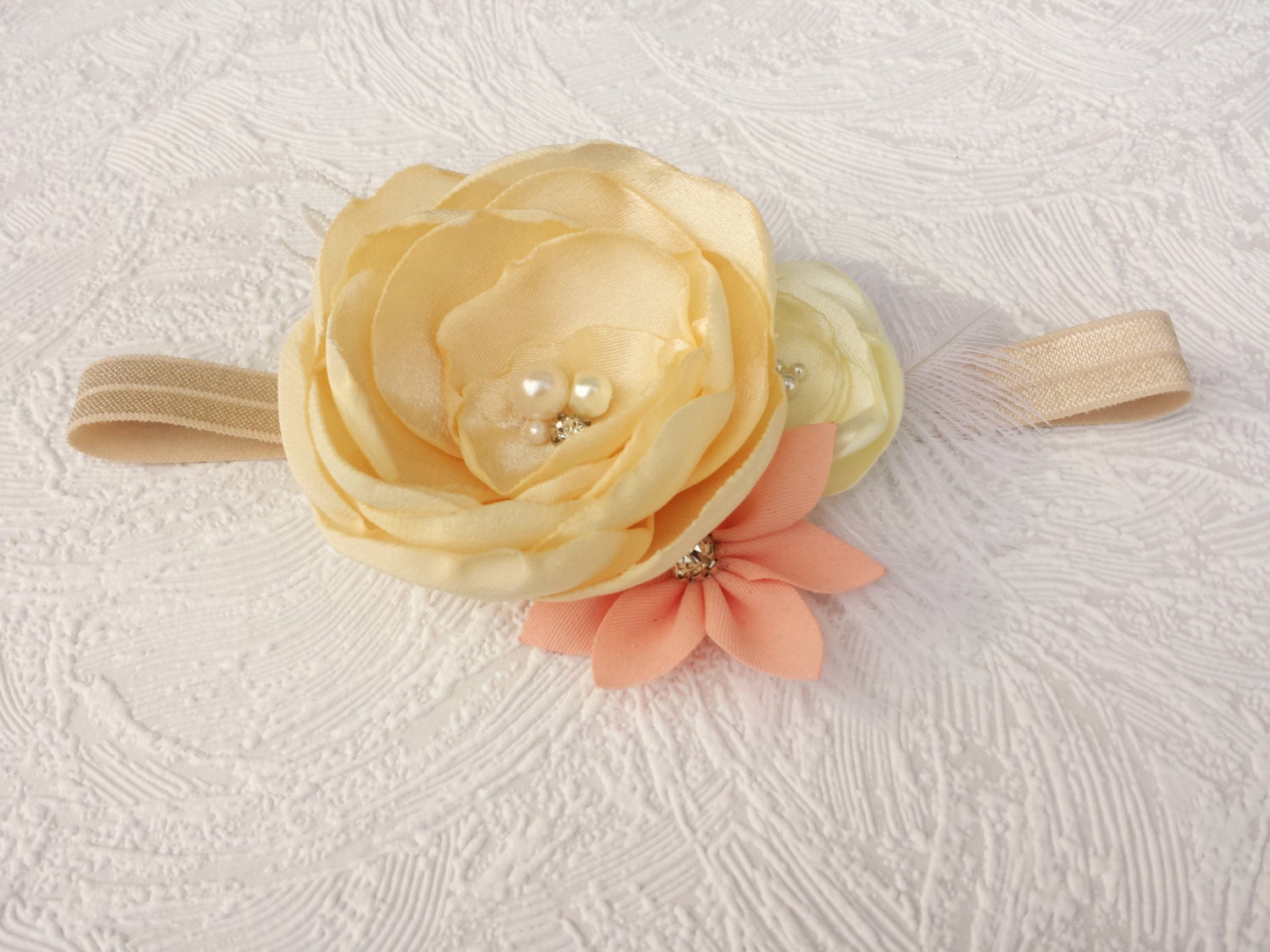 Peach pink baby headband Children head band Flower girl Etsy