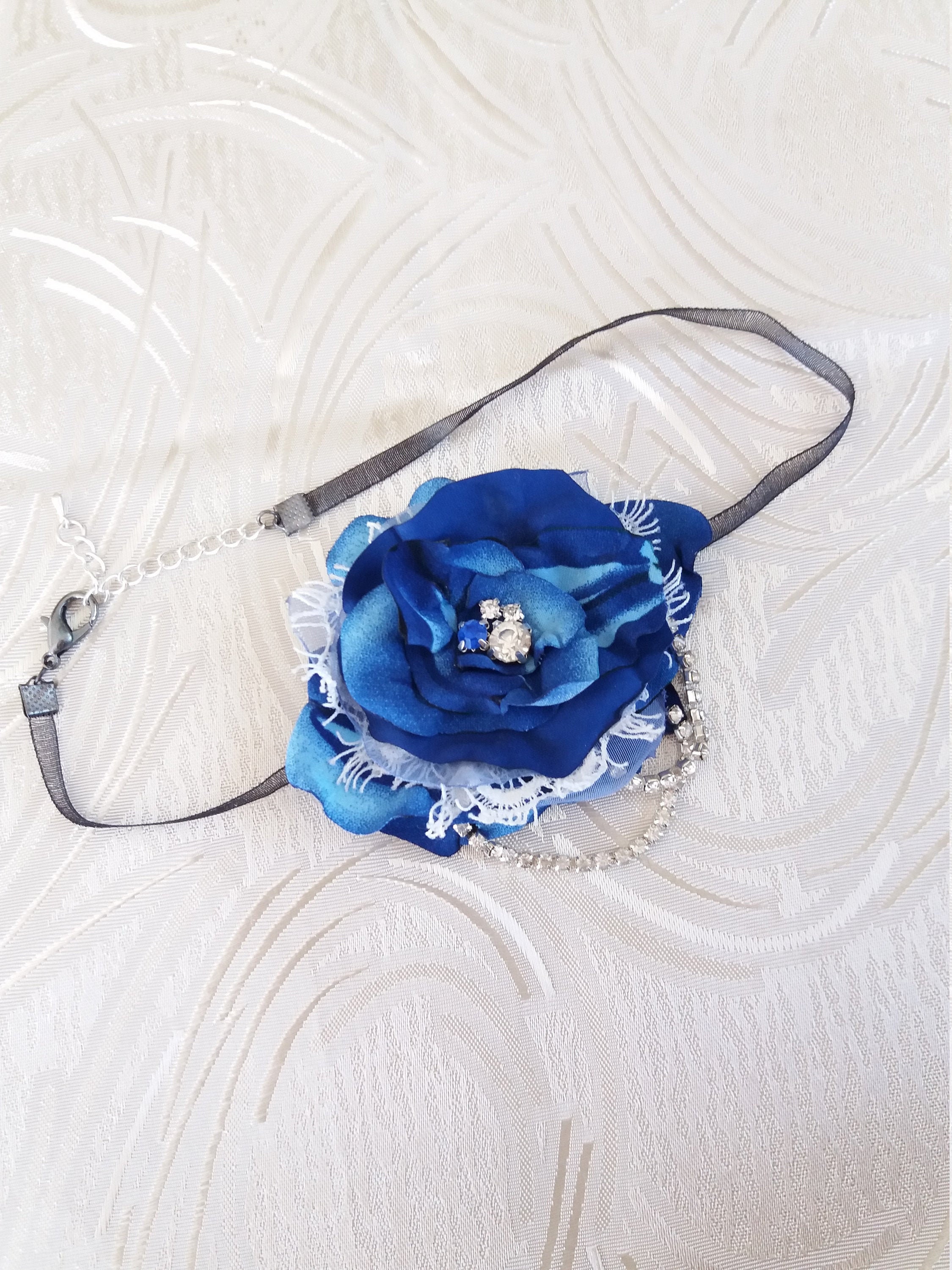 Blue flower choker necklace Bridal choker necklace Women Etsy