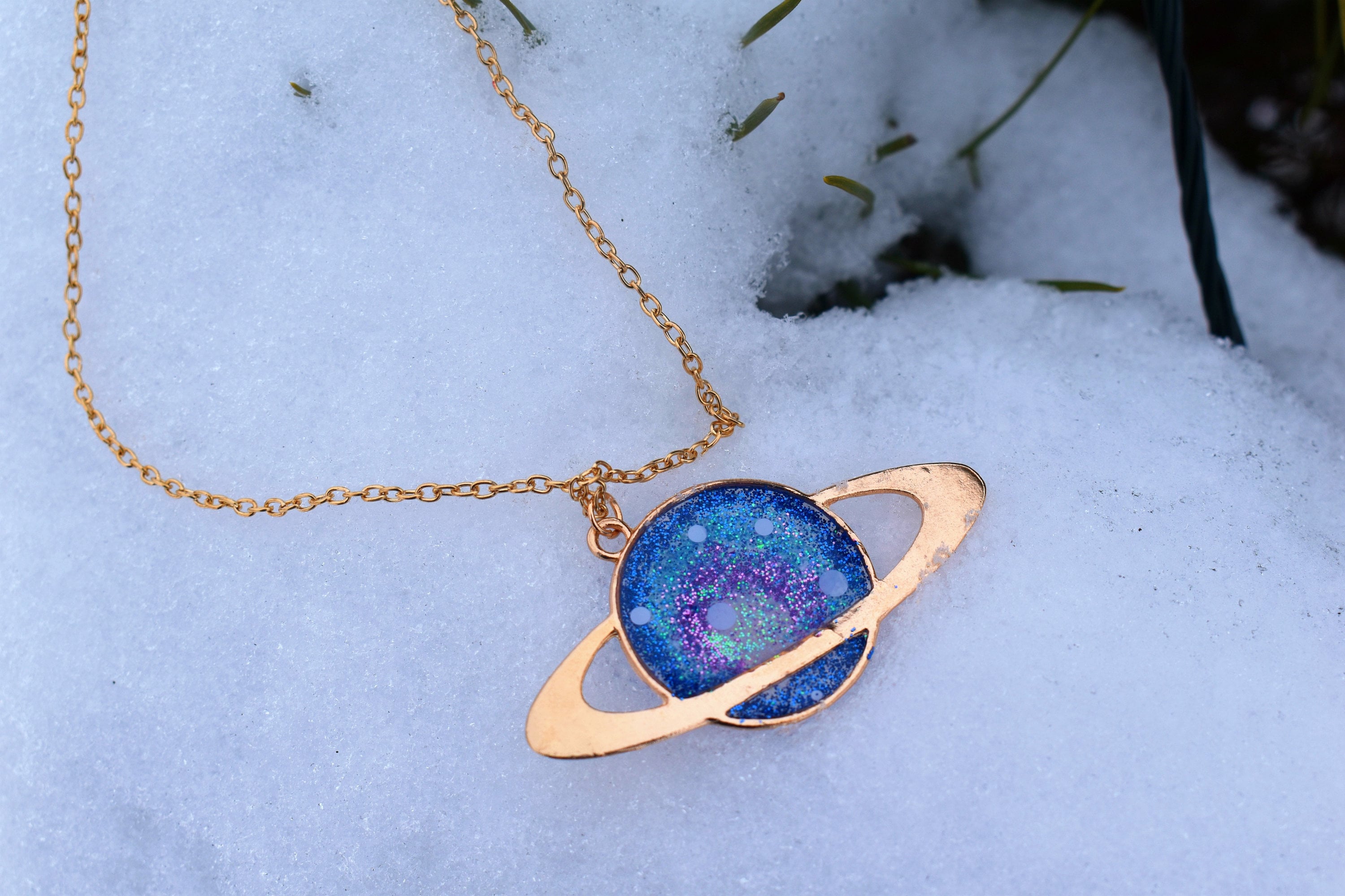 Resin Saturn Pendant Jewelry Galaxy Necklace Handmade Etsy