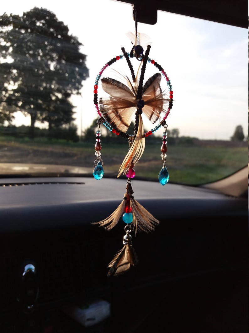 Rainbow Dreamcatcher Rearview Car Mirror Charm Car Ornament Etsy