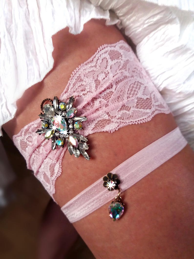 Light pink crystal wedding garter set Blush wedding garter set Etsy