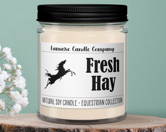 FRESH HAY - Equestrian Collection! - Soy Candle Jar - Horse Lover, Equestrian Gift, Equestrian Candle, Horse Candle, Saddle Candle, Horse