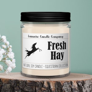 FRESH HAY Equestrian Collection Soy Candle Jar Horse Lover, Equestrian Gift, Equestrian Candle, Horse Candle, Saddle Candle, Horse image 1