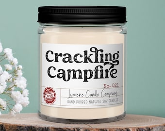 CRACKLING CAMPFIRE scented Soy Candle Jar, Campfire Candle, Firewood Candle, Fall Candle, Holiday Candle, Wood smoke Candle, Smoke Candle