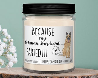 Because my German Shepherd Farted Scented Candle l Pet Candle l Dog Lover Gift l Gift For Dog Owner l German Shepherd Candle l Funny Candle